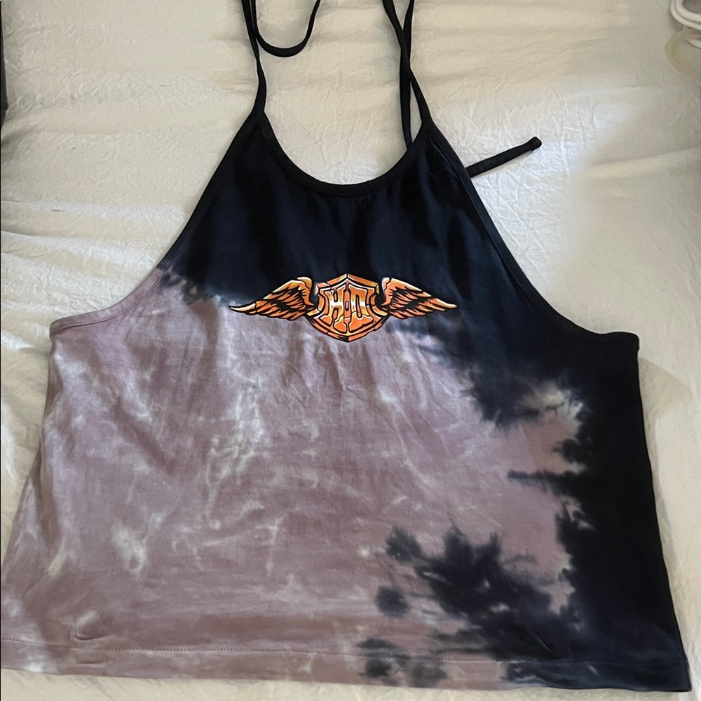 Harley-Davidson Black and Purple Tie-Dye Tank Top
